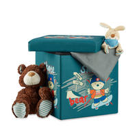 SITZHOCKER Kinder - Dunkelgrün, Holzwerkstoff/Textil (38/38/38cm) - Relaxdays