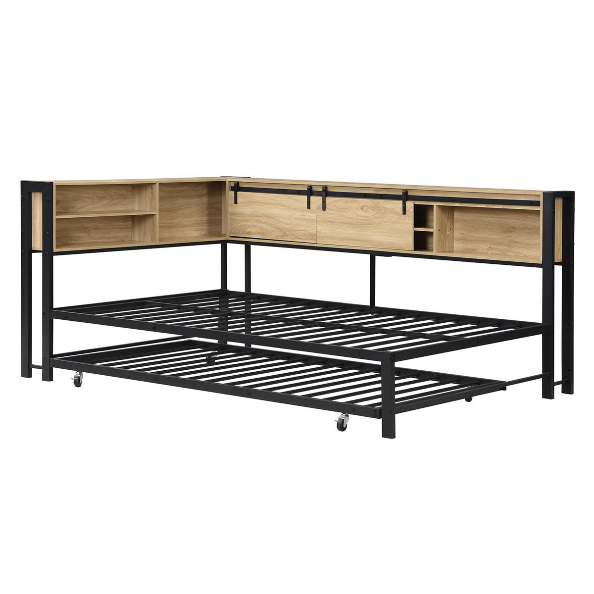 AUSZIEHBETT 120/200/90/190 cm, DE-41728, in Schwarz/Natur - Schwarz, Metall (120/200cm) - ComfortXL
