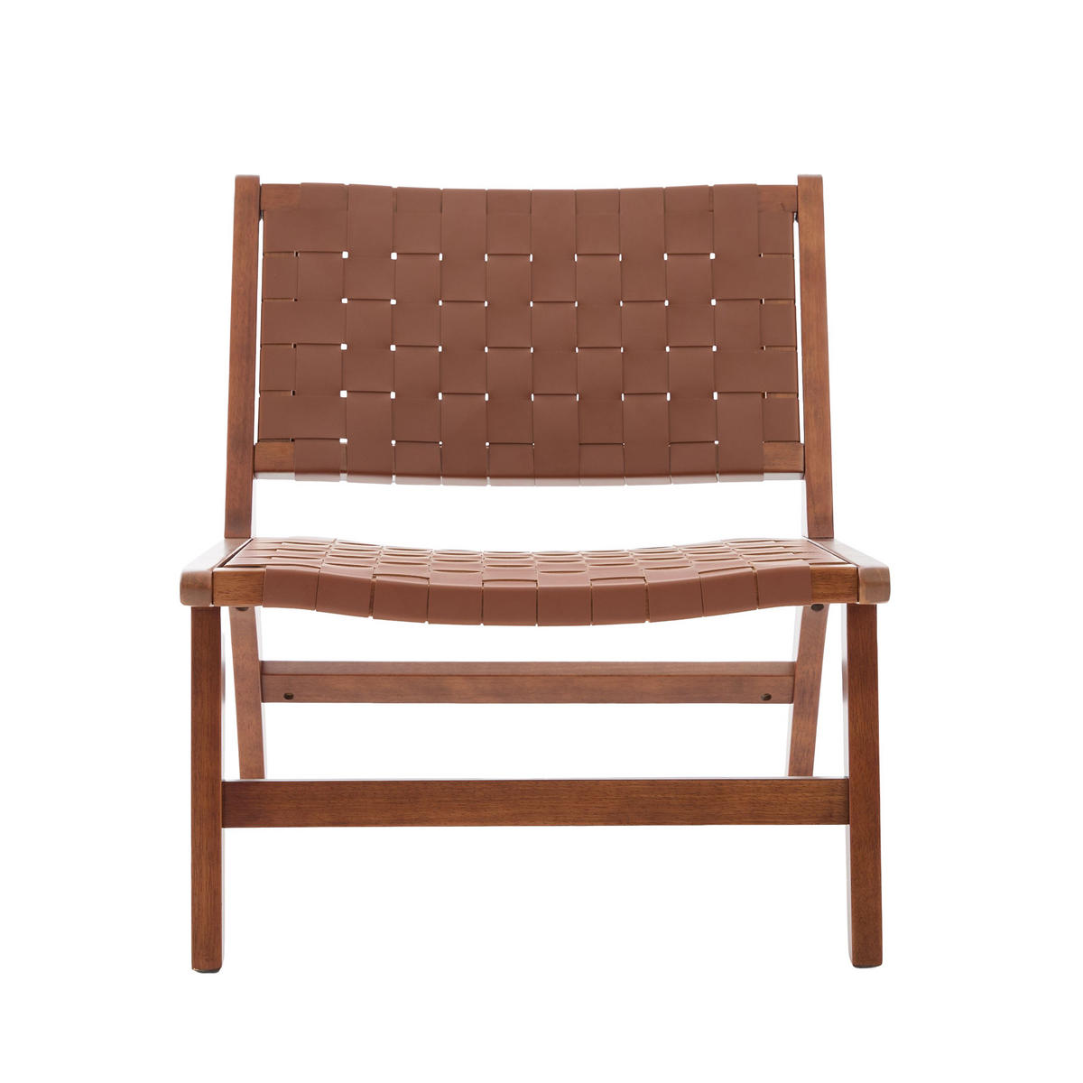 SESSEL Braun PU-Geflecht Schachbrettmuster Holzgestell Ohne Armlehnen - Braun, Leder (71/72/66cm) - Urban Meuble