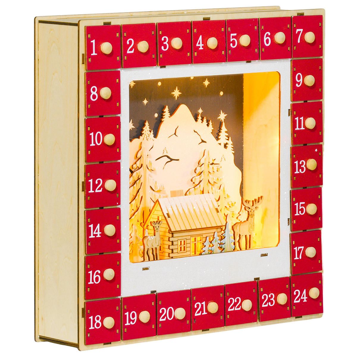 WEIHNACHTS-ADVENTSKALENDER - Rot, Holzwerkstoff (7/34/34cm) - HOMCOM