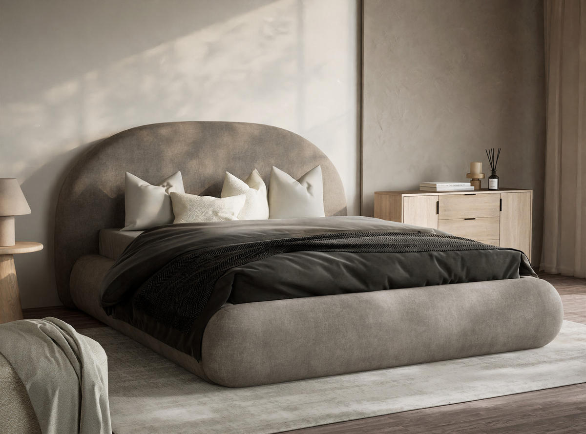 POLSTERBETT Maumere Taupe 160/200 cm im Chenille-Stoff - Taupe/Schwarz, Holz/Holzwerkstoff (160/200cm) - Maison de Reve