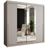 SCHIEBETÜRENSCHRANK mit Spiegel 200 cm Breite Kaschmir mit silbernem Griff - Kaschmir/Silberfarben, Holzwerkstoff (200/200/62cm) - Home Collective