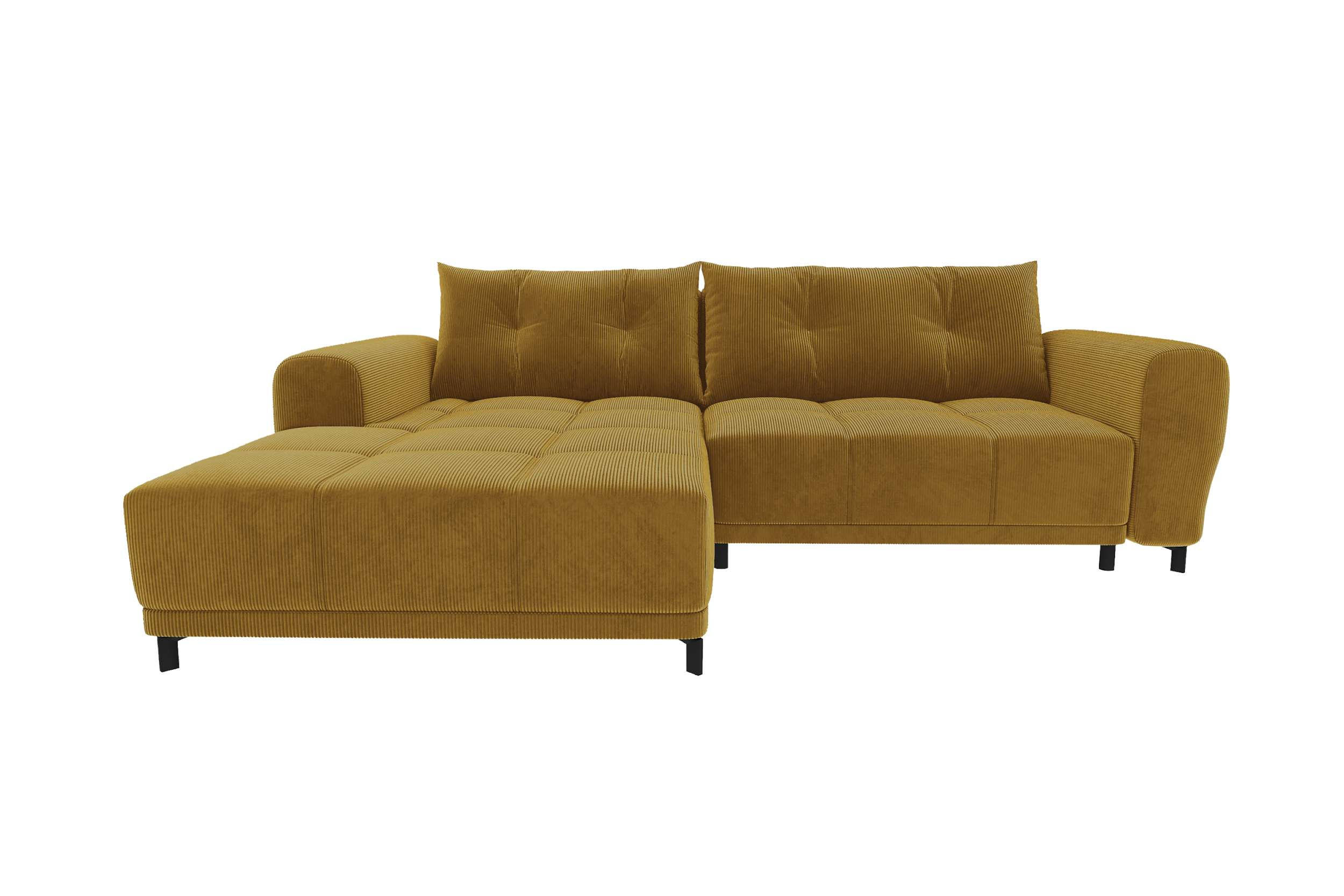 ECKSOFA Massimo Cordstoff Goldfarben inkl. Schlaffunktion Links - Goldfarben/Schwarz, Textil/Metall (246/177cm) - 99rooms