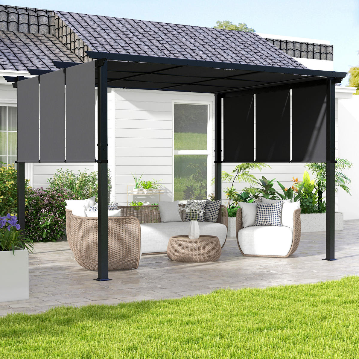 PAVILLON Pergola, Stahl, Dunkelgrau - Dunkelgrau, Kunststoff/Metall (296/235/357cm) - Outsunny