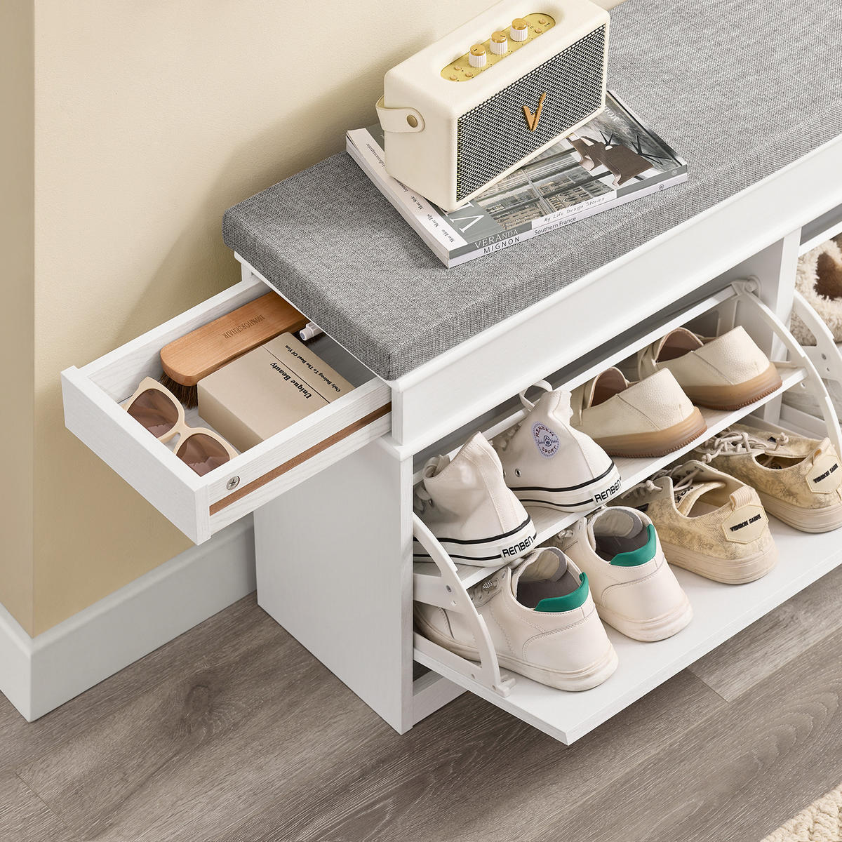 SCHUHBANK Weiß - Weiß, Holzwerkstoff (104/51/24cm) - SoBuy