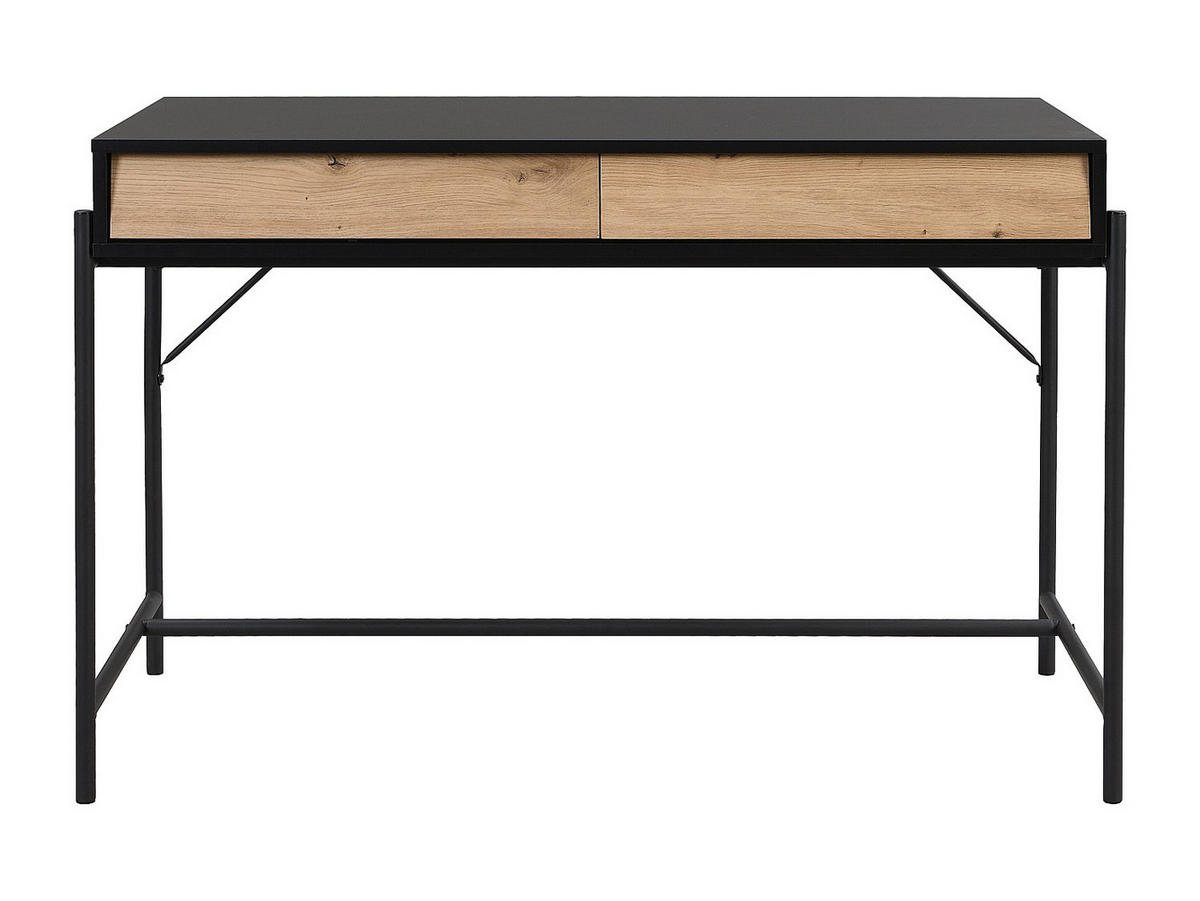 SCHREIBTISCH mit 2 Schubladen - MDF & Metall - Schwarz & Holzfarben - VUORIA - Schwarz, Holz (120/60/77cm) - Vente-Unique