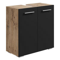 WASCHBECKENUNTERSCHRANK Jupiter 2 Türen Kastanien Eiche / Schwarz - 60 x 30 x 60 cm - Schwarz/Sonoma Eiche, Holz (60/60/30cm) - Badplaats