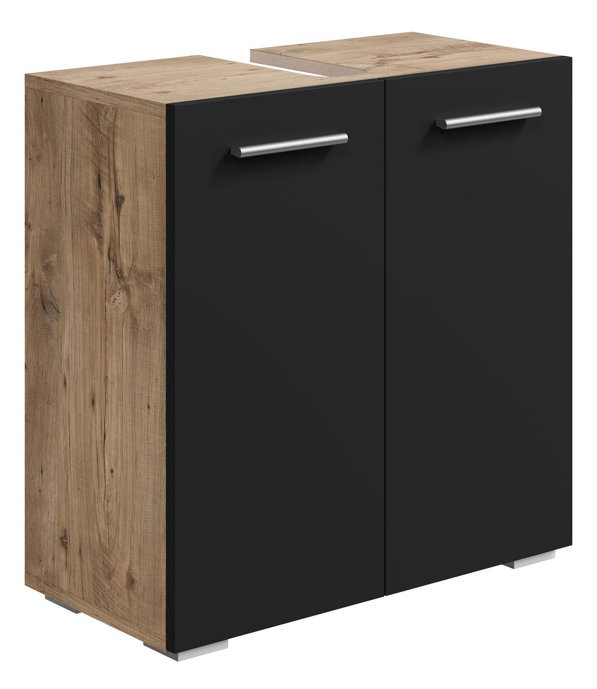 WASCHBECKENUNTERSCHRANK Jupiter 2 Türen Kastanien Eiche / Schwarz - 60 x 30 x 60 cm - Schwarz/Sonoma Eiche, Holz (60/60/30cm) - Badplaats