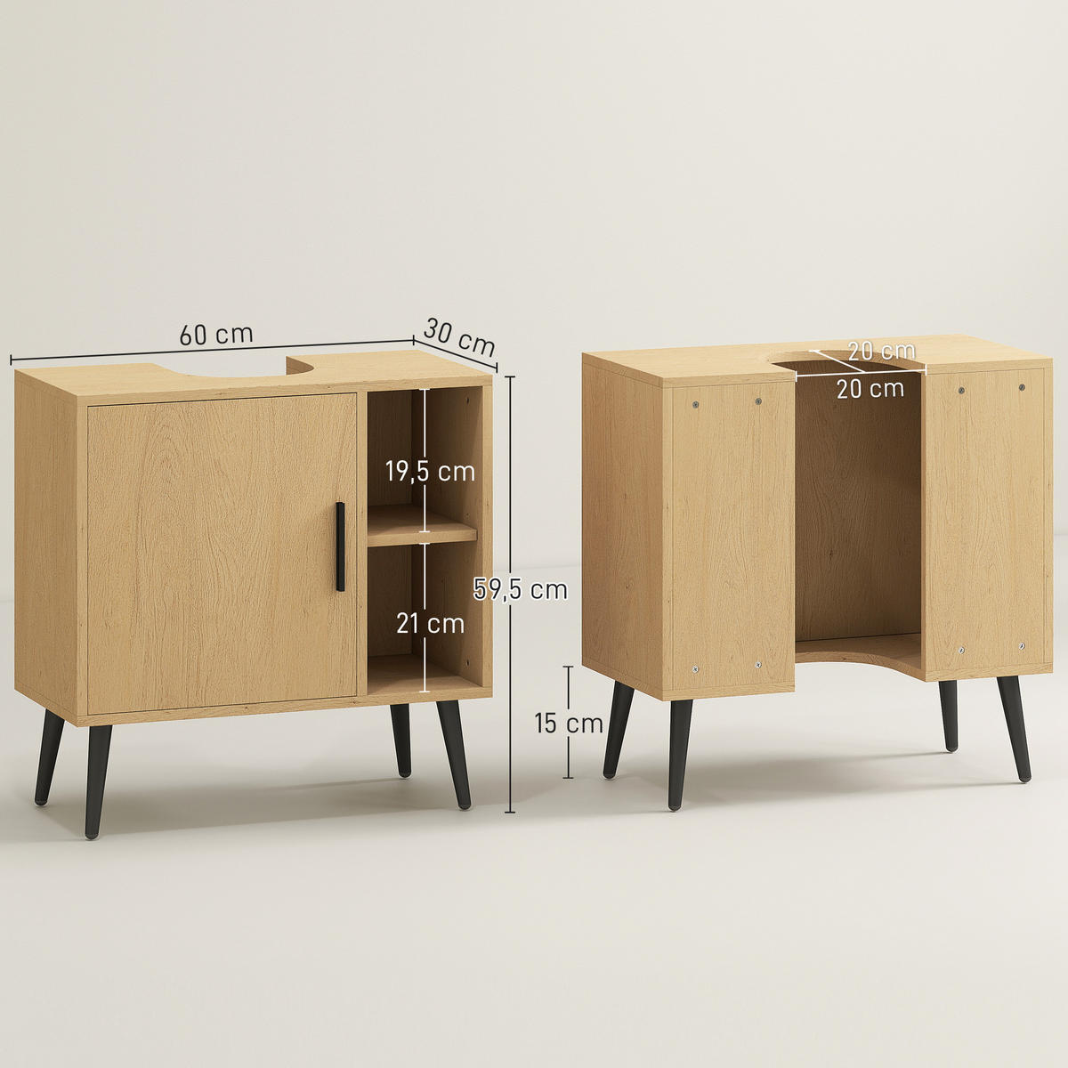 WASCHBECKENUNTERSCHRANK DE-15912 Soft-Close-Tür Eiche - Eichefarben, Holzwerkstoff (60/59.5/30cm) - ComfortXL