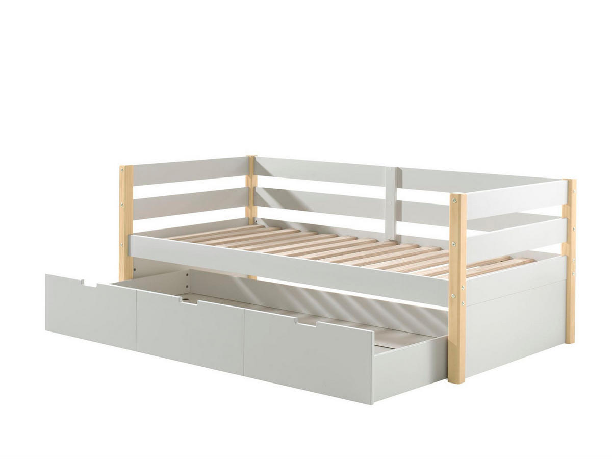 KOJENBETT mit Schubladen Karissa 211x77x98 Massivholz+MDF Weiß/natur - Buchefarben/Weiß, Holz (90/200cm) - 58aufmkessel