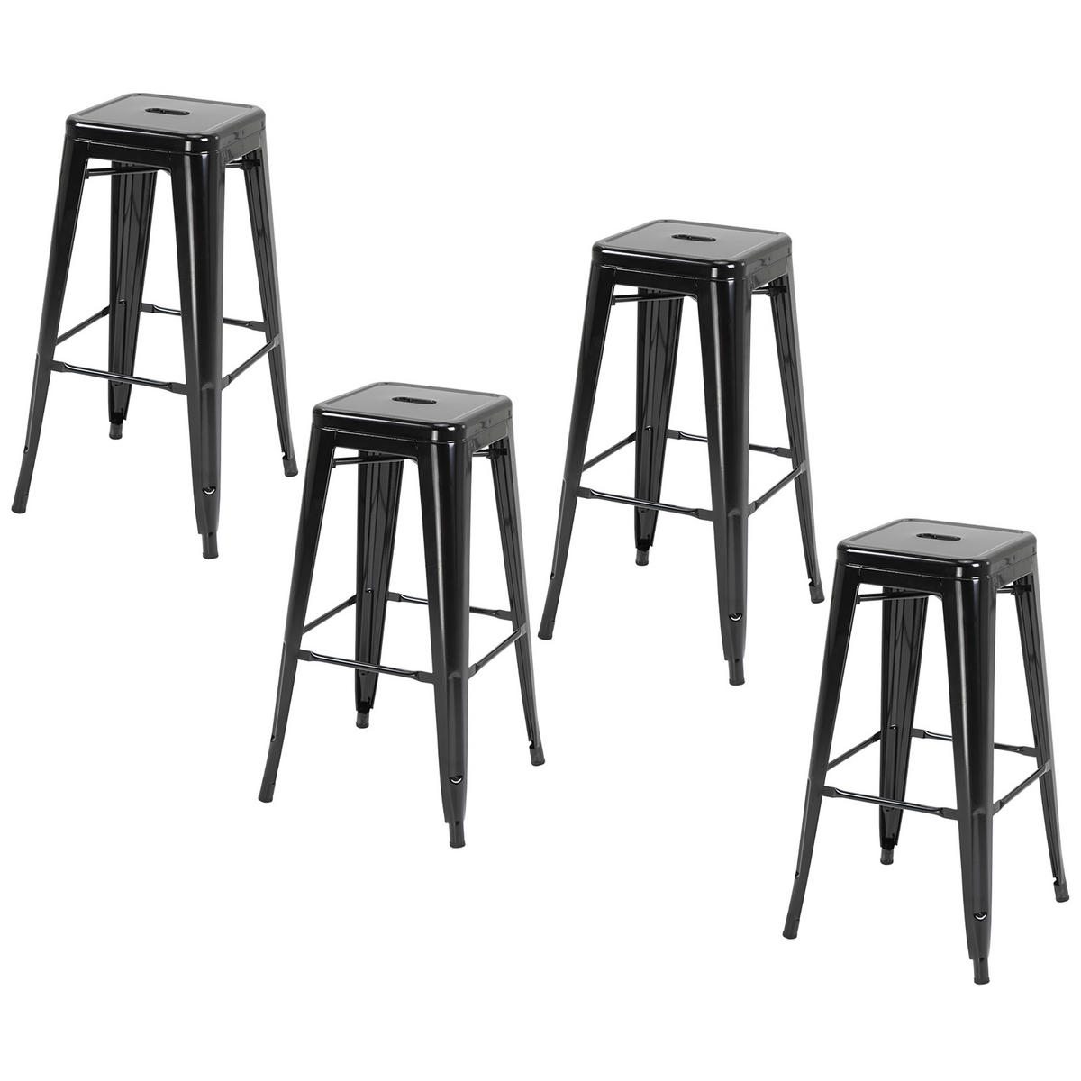 BARHOCKER, 4er-Set, Metall, Fußstütze, für Innen & Außen, 43x43x76cm, Schwarz - Multicolor, Holzwerkstoff (43/76/43cm) - FORIOUS