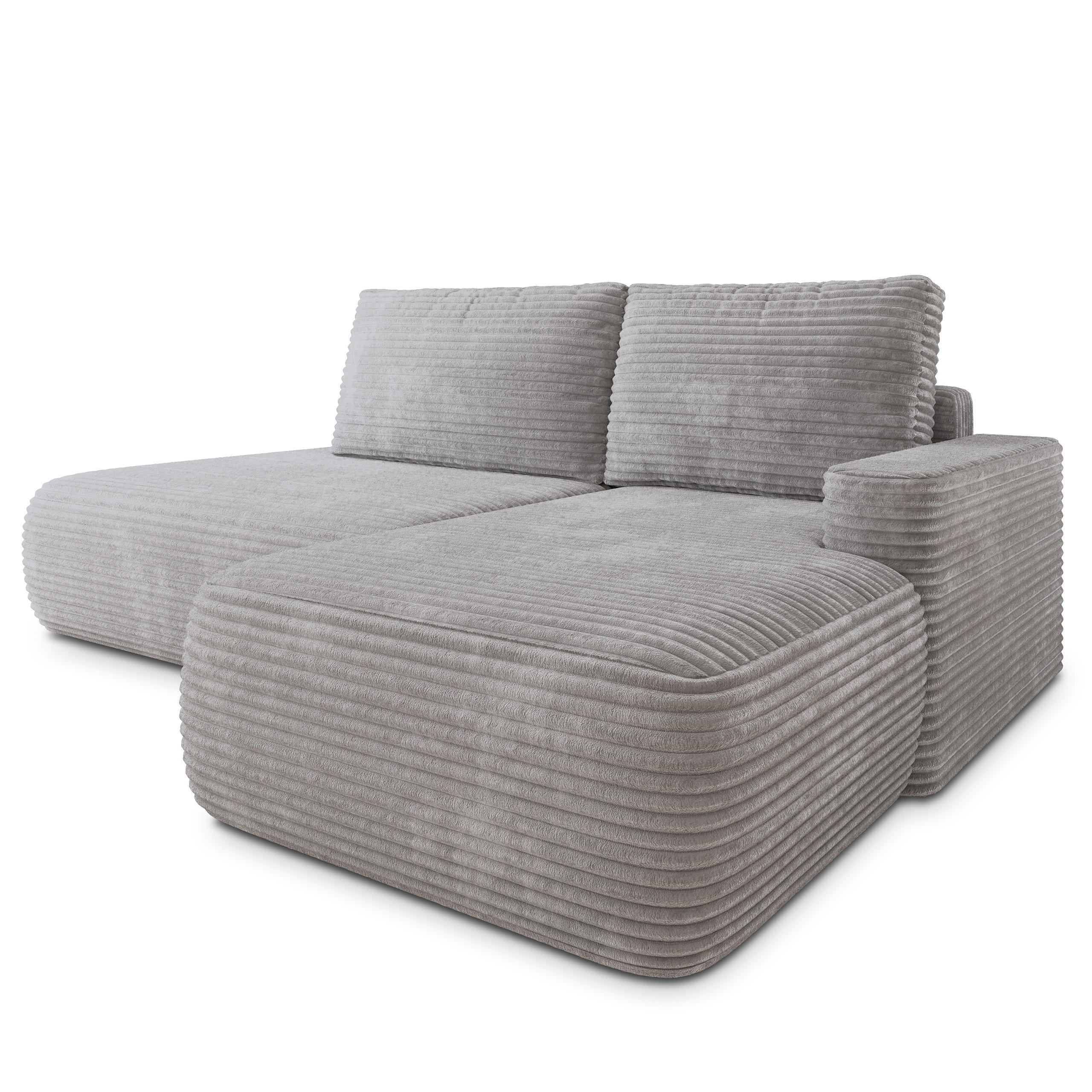 ECKSOFA AVINI T R-S Hellgrau Kordstoff mit Schlaffunktion - Hellgrau, Holzwerkstoff/Textil (277/160cm) - MASSENO