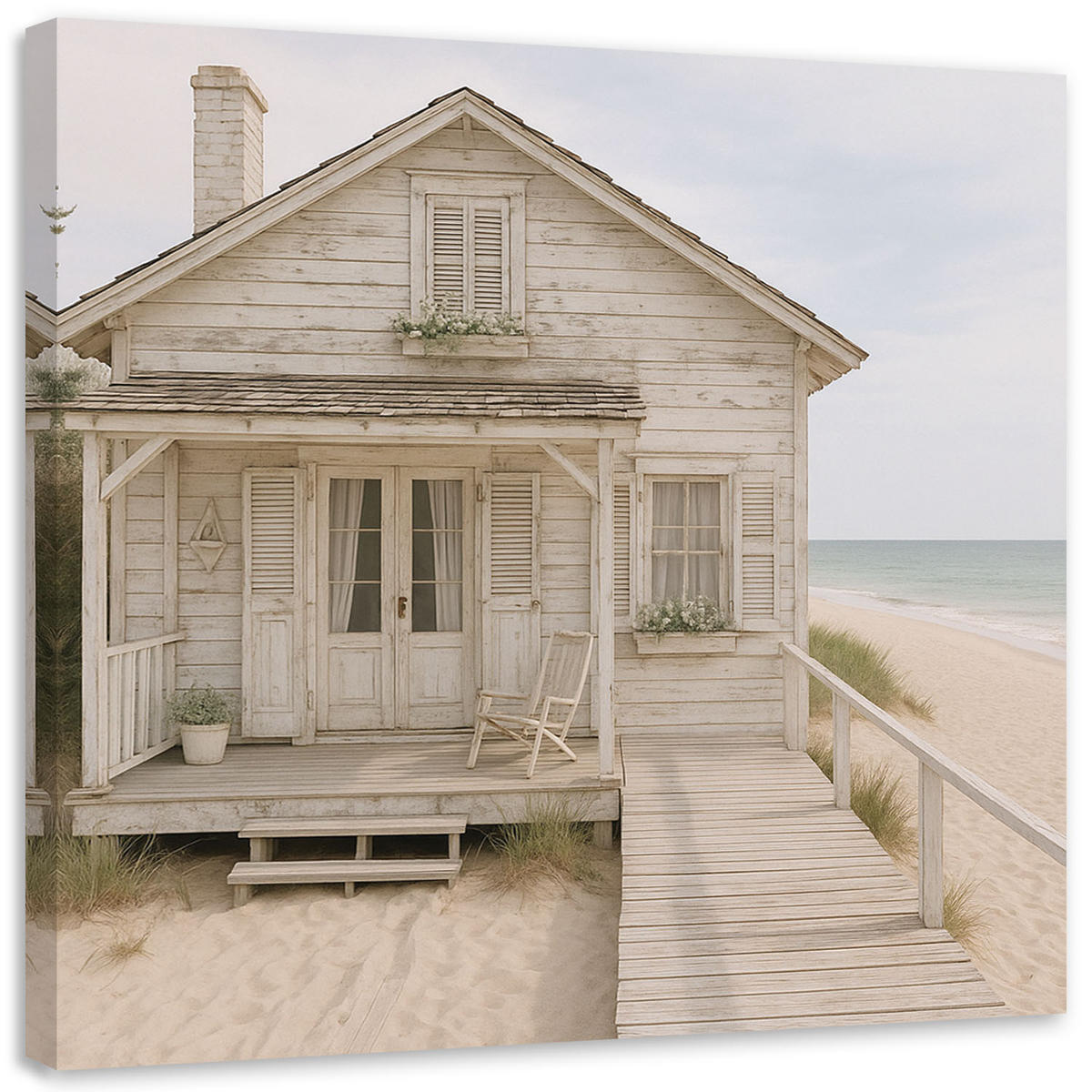 LEINWANDBILD Haus am Strand 60x60cm - Grau, Textil (60/60cm) - Feeby