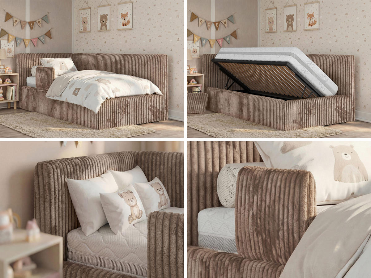 POLSTERBETT TILVO ALTA 90/200 - Braun Cord - Schaumstoffmatratze - Links - Braun, Textil (90/200cm) - MKS