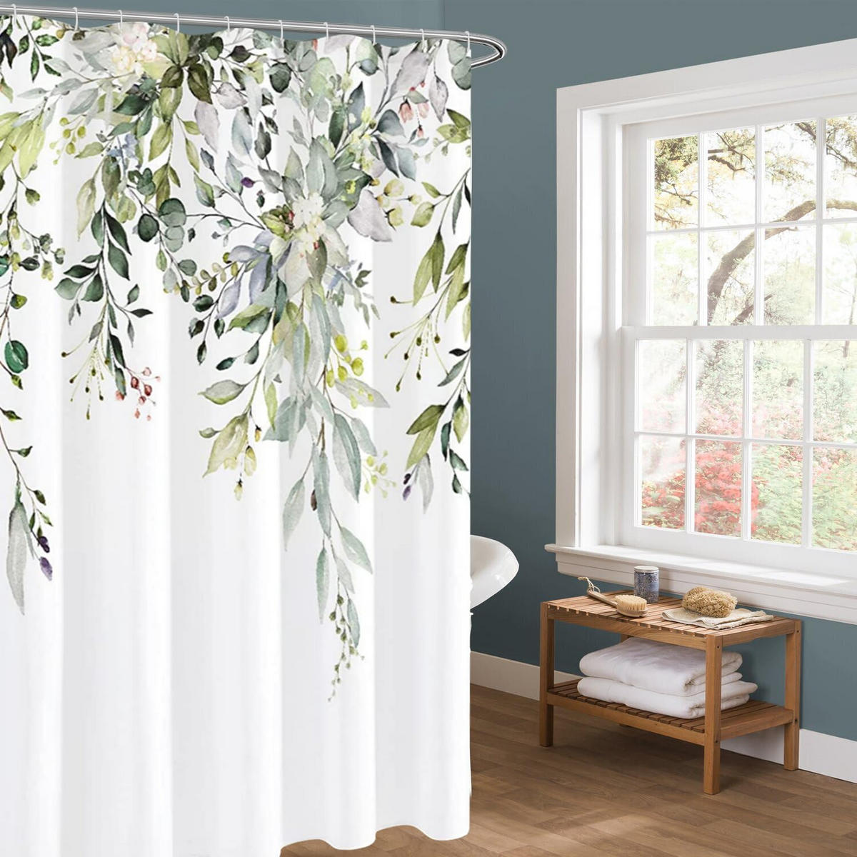 DUSCHVORHANG Grün Polyester Digitaldruck wasserdicht mit Haken ohne Bohren - Grün, Textil (180/180cm) - MCBOSON
