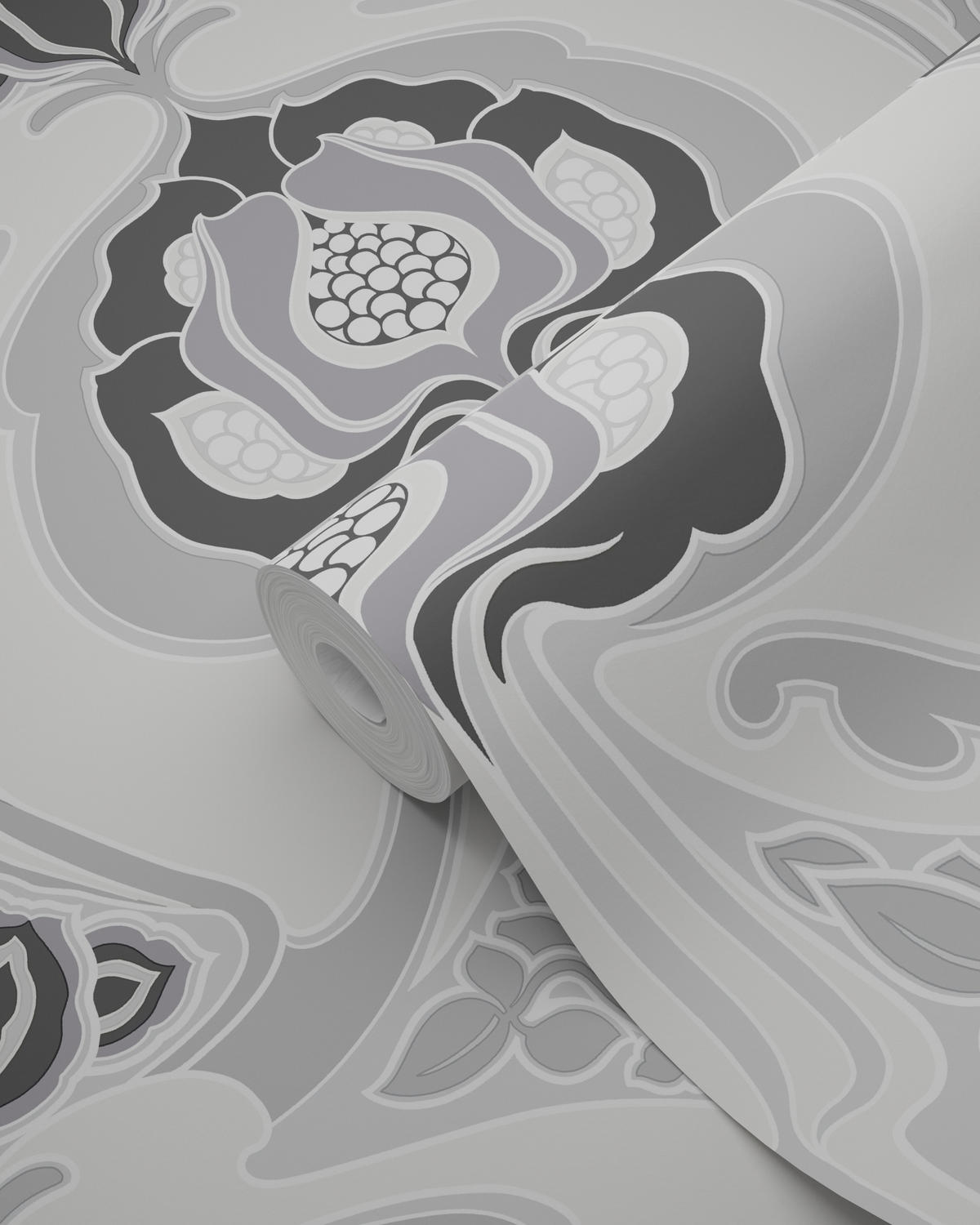 TAPETE Jugendstil-Blumenmuster 53 cm x 10.05 m - Schwarz, Papier (53/1000cm) - Origin Wallcoverings