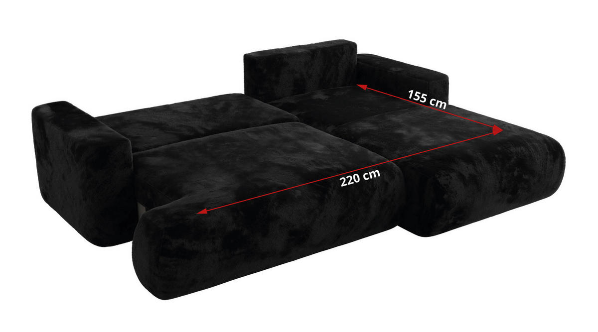 ECKSOFA OVO L Schwarz Plüsch - Links Seite - Schwarz, Kunststoff/Textil (271/195cm) - MKS