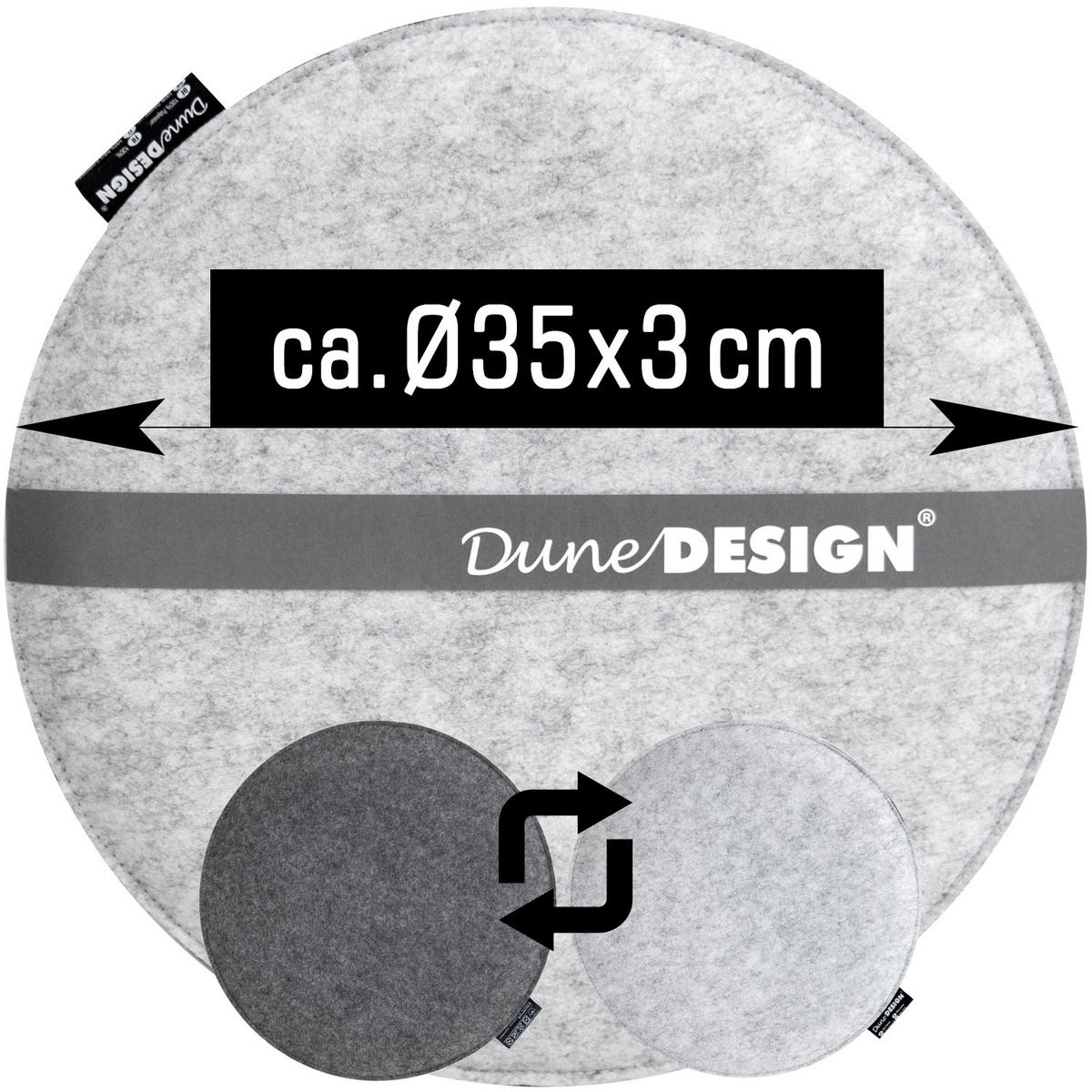 FILZ-SITZKISSEN zum Wenden, Ø 35/3 cm, Grau - Grau, Kunststoff (35cm) - Dunedesign