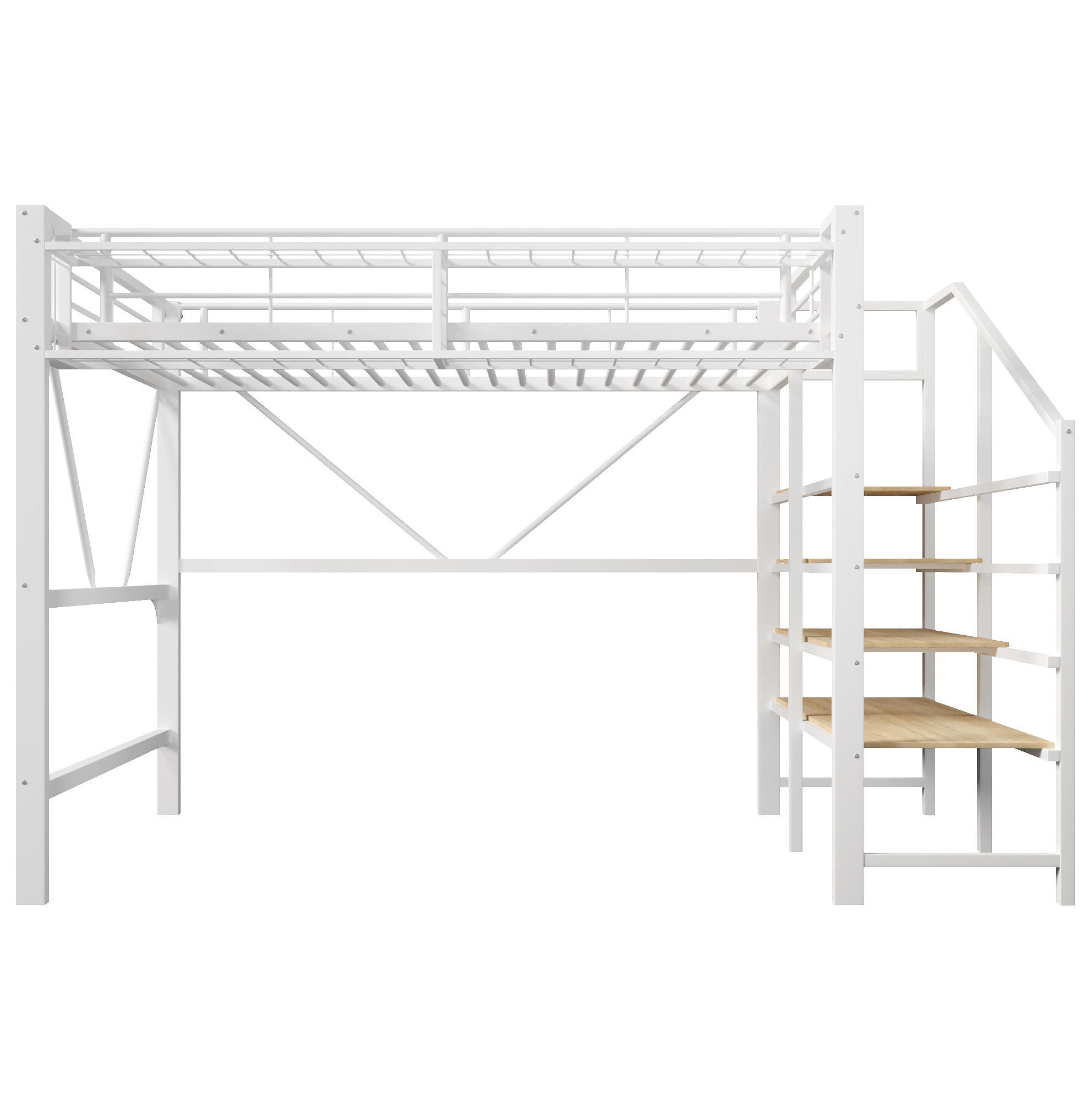 HOCHBETT 140/200 cm mit LED-Beleuchtung, Stufenregal und Aufbewahrungskorb, Weiß - Weiß, Holzwerkstoff (140/200cm) - Redom