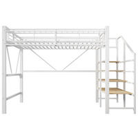 HOCHBETT 140/200 cm mit LED-Beleuchtung, Stufenregal und Aufbewahrungskorb, Weiß - Weiß, Holzwerkstoff (140/200cm) - Redom
