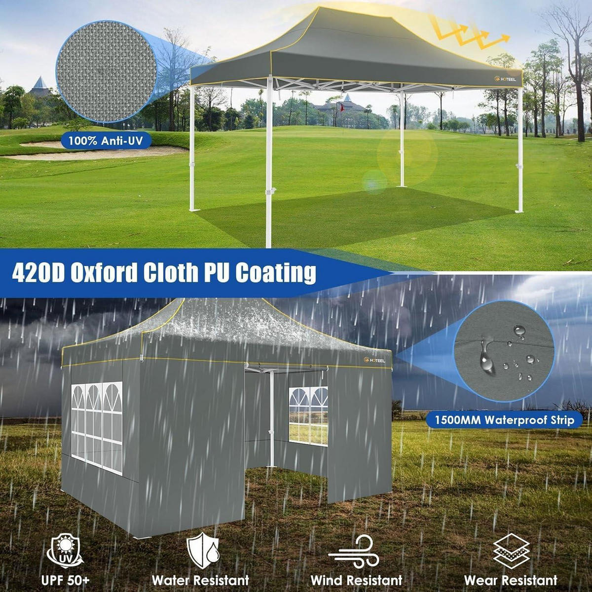 FALTPAVILLON 3x4,5m Grau Wasserdicht mit 4 Seitenteilen - Grau, Textil (300/343/450cm)