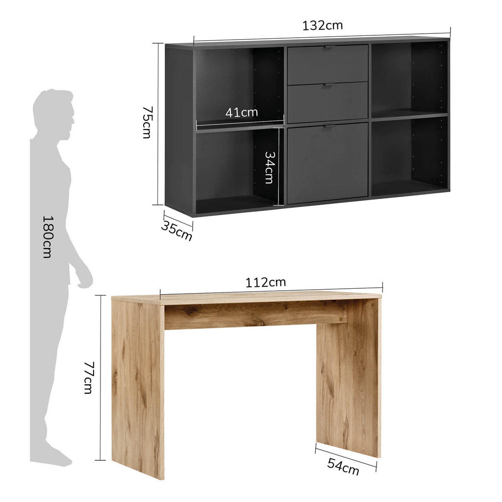 Thumbnail - Mokebo Schreibtisch, Eiche, Schwarz, Holzwerkstoff, 112x77x54 cm, Arbeitszimmer, Schreibtische, Bürotische