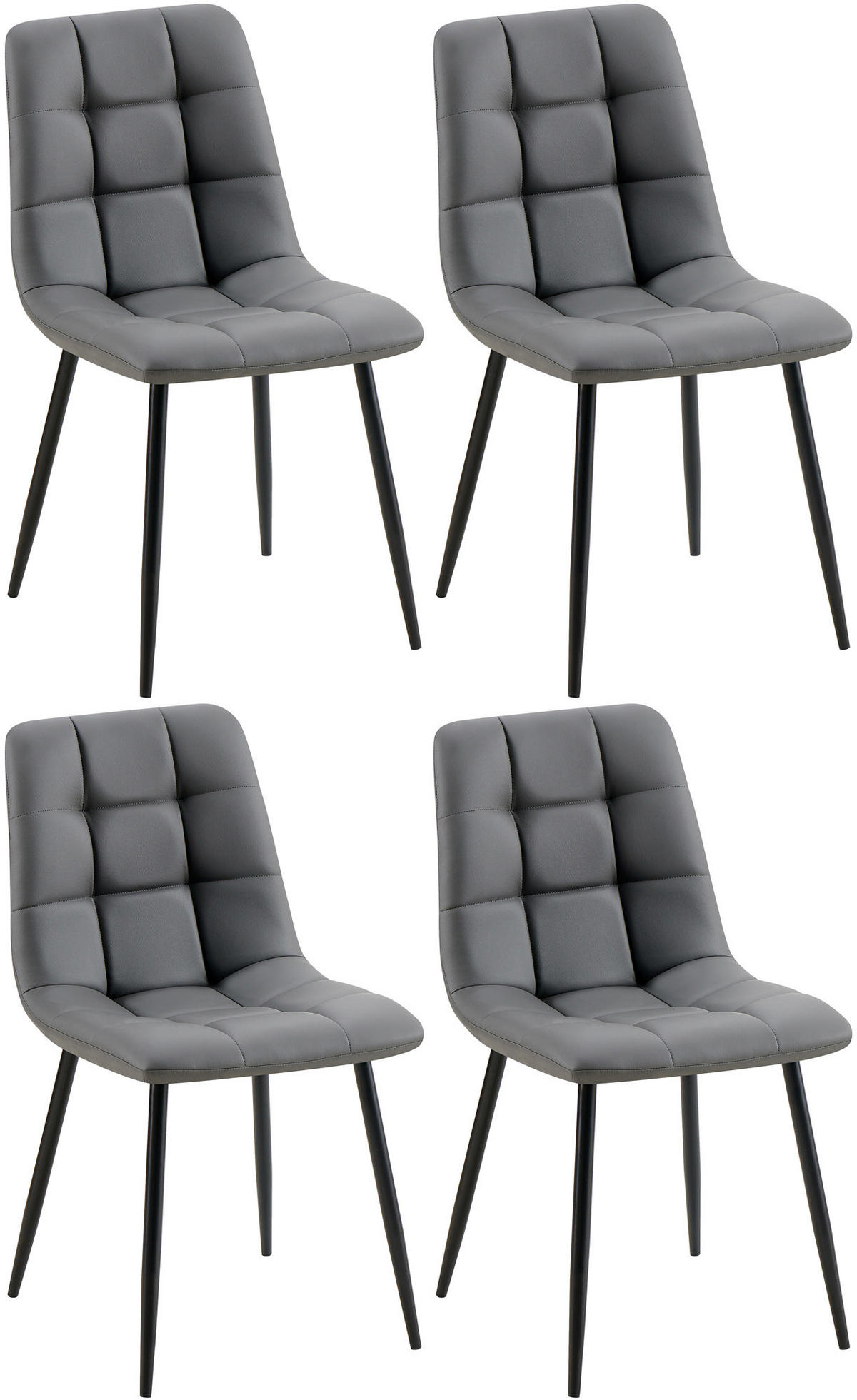 STUHL 4er Set Lederlook dunkelgrau - Dunkelgrau/Schwarz, Textil/Metall (45/84/55cm) - CLP