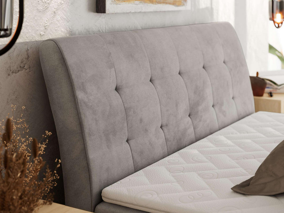 BOXBETT DAGOS 120/200 - Hellgrau Velvet - H4 - Topper T25 - Hellgrau, Textil (120/200cm) - MKS