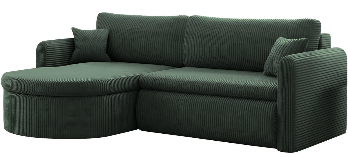 ECKSOFA Cora mit Schlaffunktion & Stauraum, Universell Rechts/Links, Dunkelgrün Cord Chenille 250/82/160 cm - Dunkelgrün/Schwarz, Kunststoff/Textil (250/160cm) - WFL GROUP