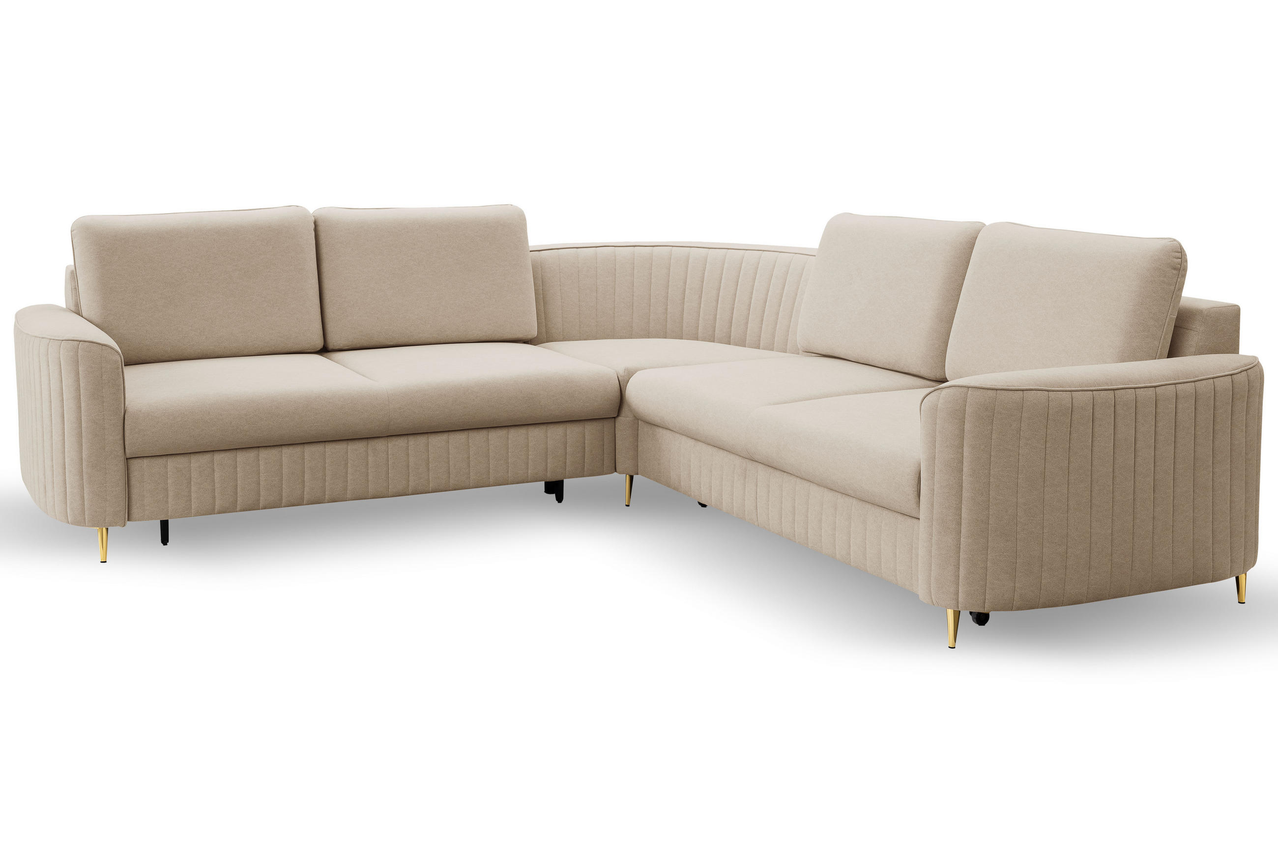 ECKSOFA LAREN, modernes Schlafsofa mit Stauraum, Plastikfüße, L-förmig, lose Rückenkissen freistehend, LINKS 251x252x85 cm Beige - Beige, Holz/Textil (251/252cm) - DomoHome