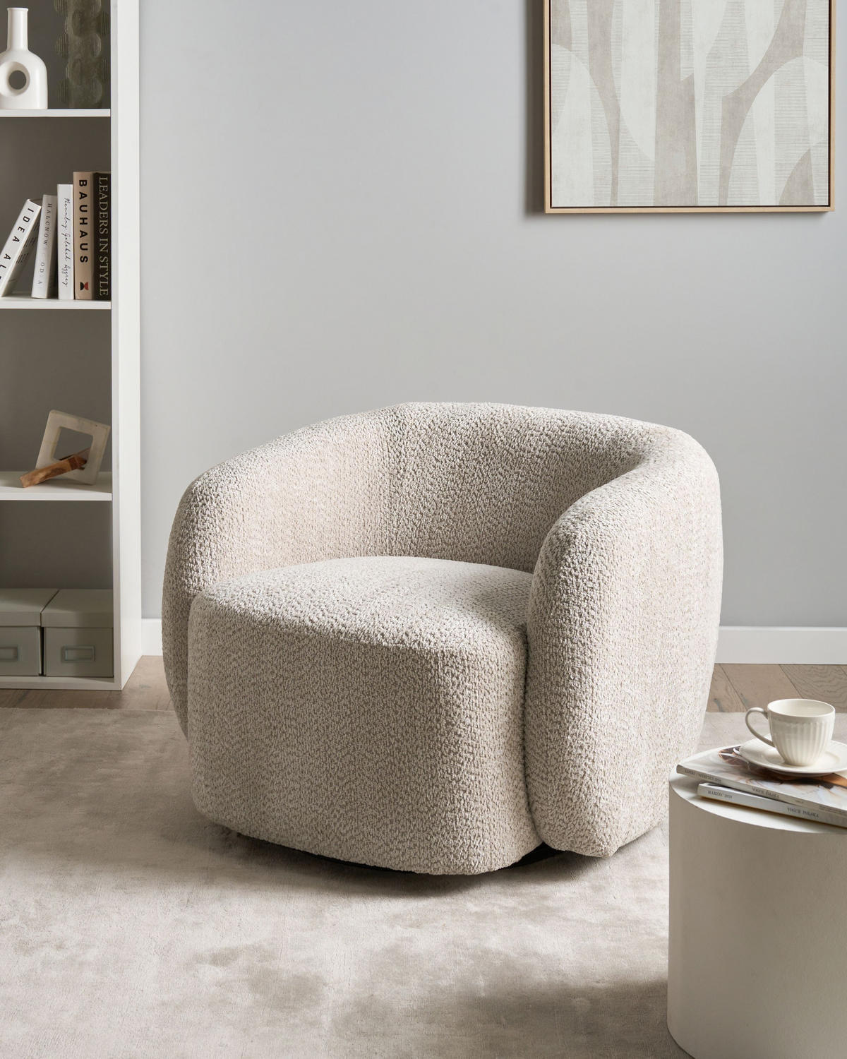 DREHSESSEL Stoff Beige Tore - Beige, Textil (85/67/80cm) - Beliani