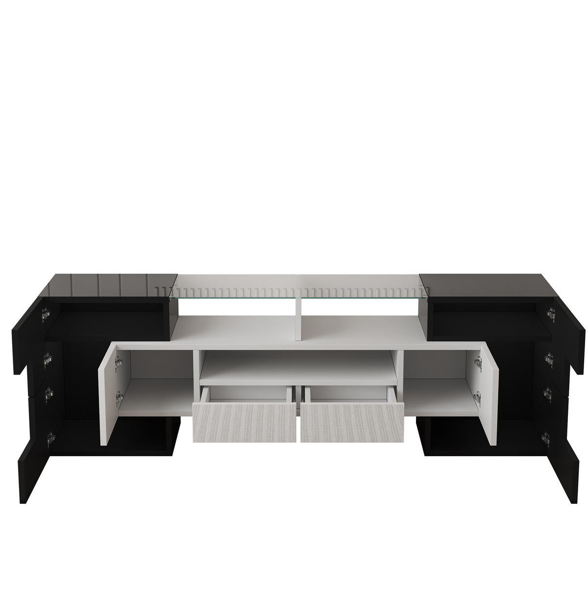 TV-LOWBOARD 145/30/51 cm mit LED-Beleuchtung und 2 Schubladen in Weiß-Beton - Weiß, Holzwerkstoff (145/51/30cm) - BEAOK