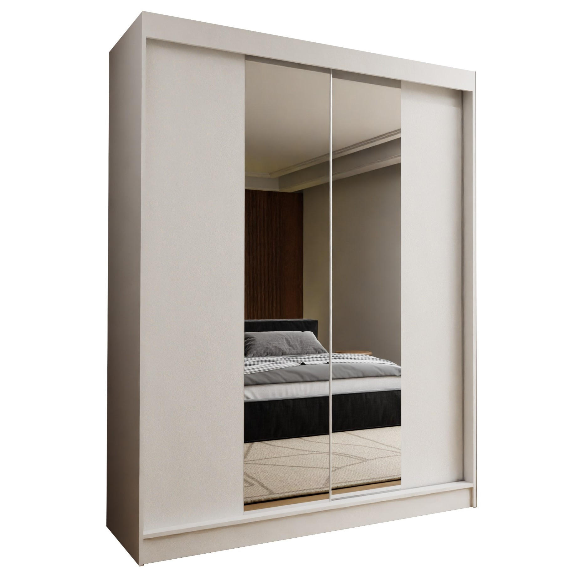 SCHWEBETÜRENSCHRANK LUCENZA 150/216/61 cm 2-türig mit Spiegel Weiß - Weiß, Holzwerkstoff (150/216/61cm) - MASSENO