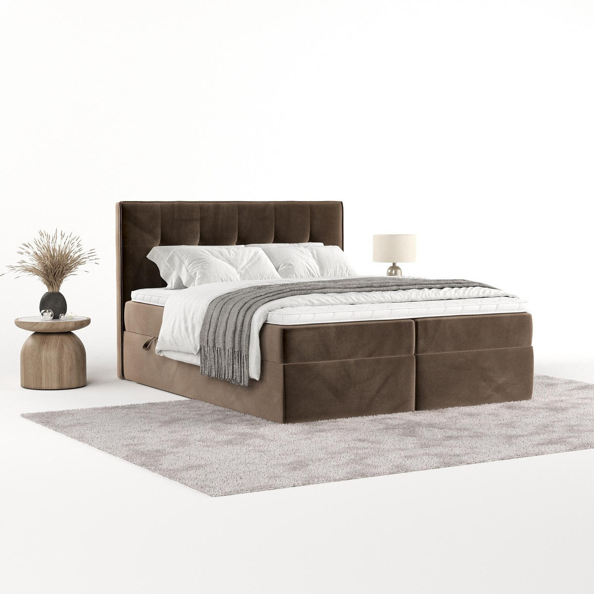 BOXBETT Mireo 140/200 cm Braun im Paros Stoff - Schwarz/Braun, Holz/Holzwerkstoff (140/200cm) - AltaBeds