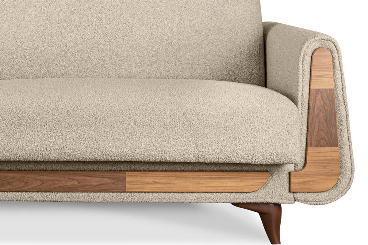 3-SITZER-SCHLAFSOFA GUSTAVO mit Armlehnen, creme - Creme/Braun, Holz/Holzwerkstoff (230/98/98cm) - KONSIMO®