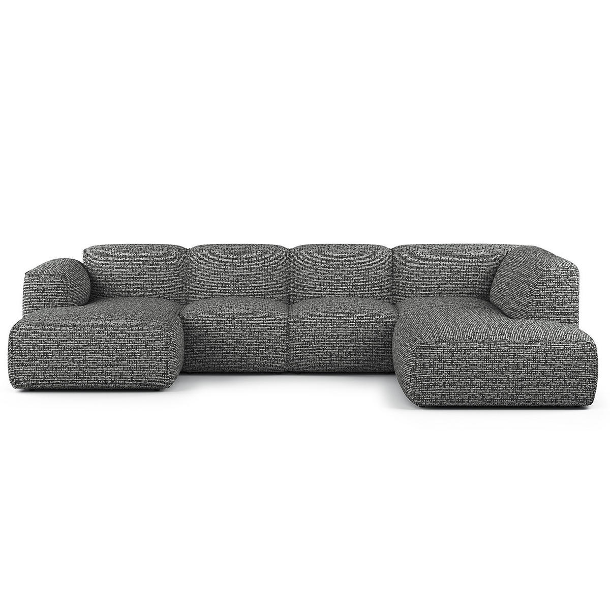 WOHNLANDSCHAFT mit Longchair - Schwarz/Grau, Kunststoff/Textil (325/71/235cm) - home24