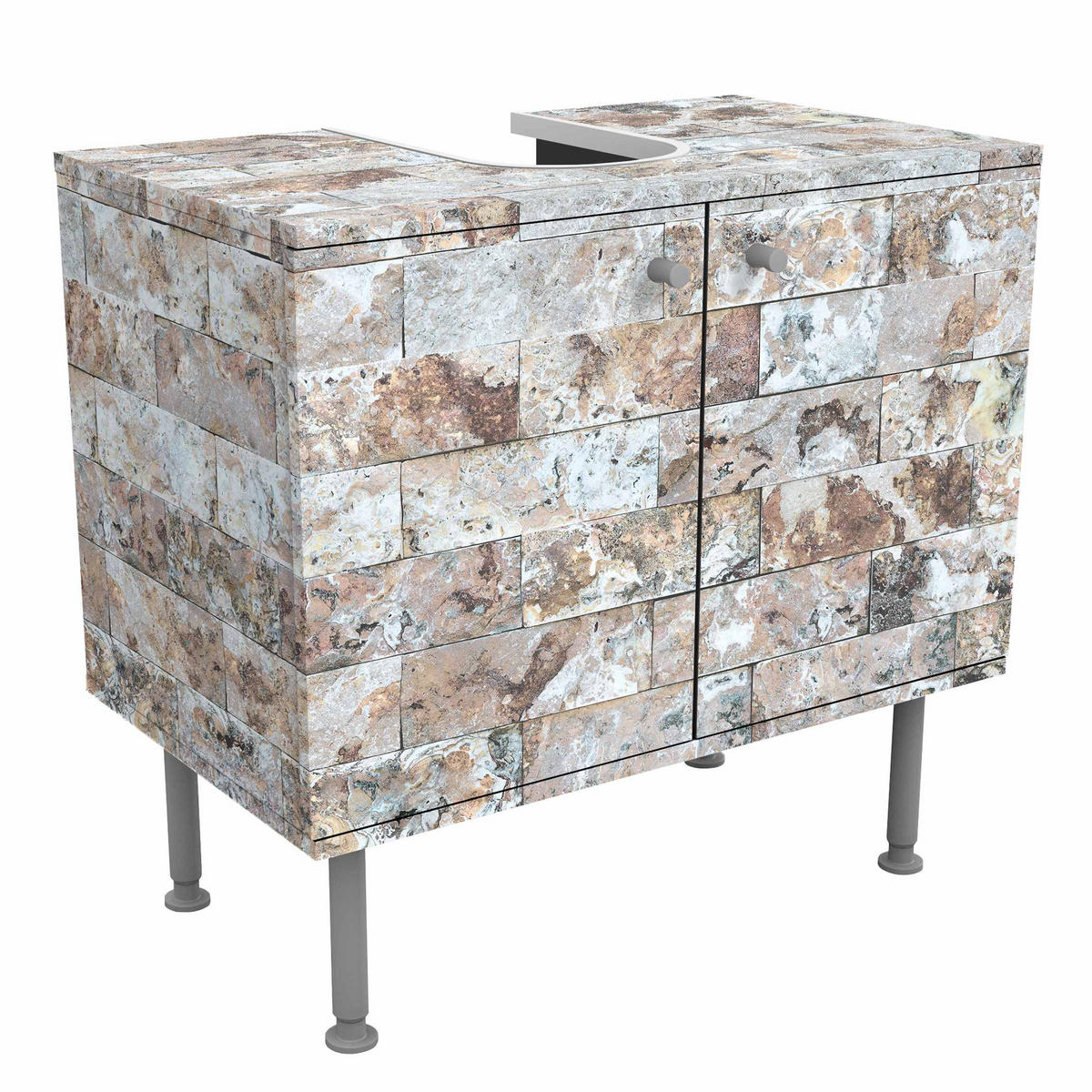 WASCHBECKENUNTERSCHRANK Naturmarmor Steinwand 60/55/35 cm - Beige, Holzwerkstoff (60/55/35cm) - Bilderwelten