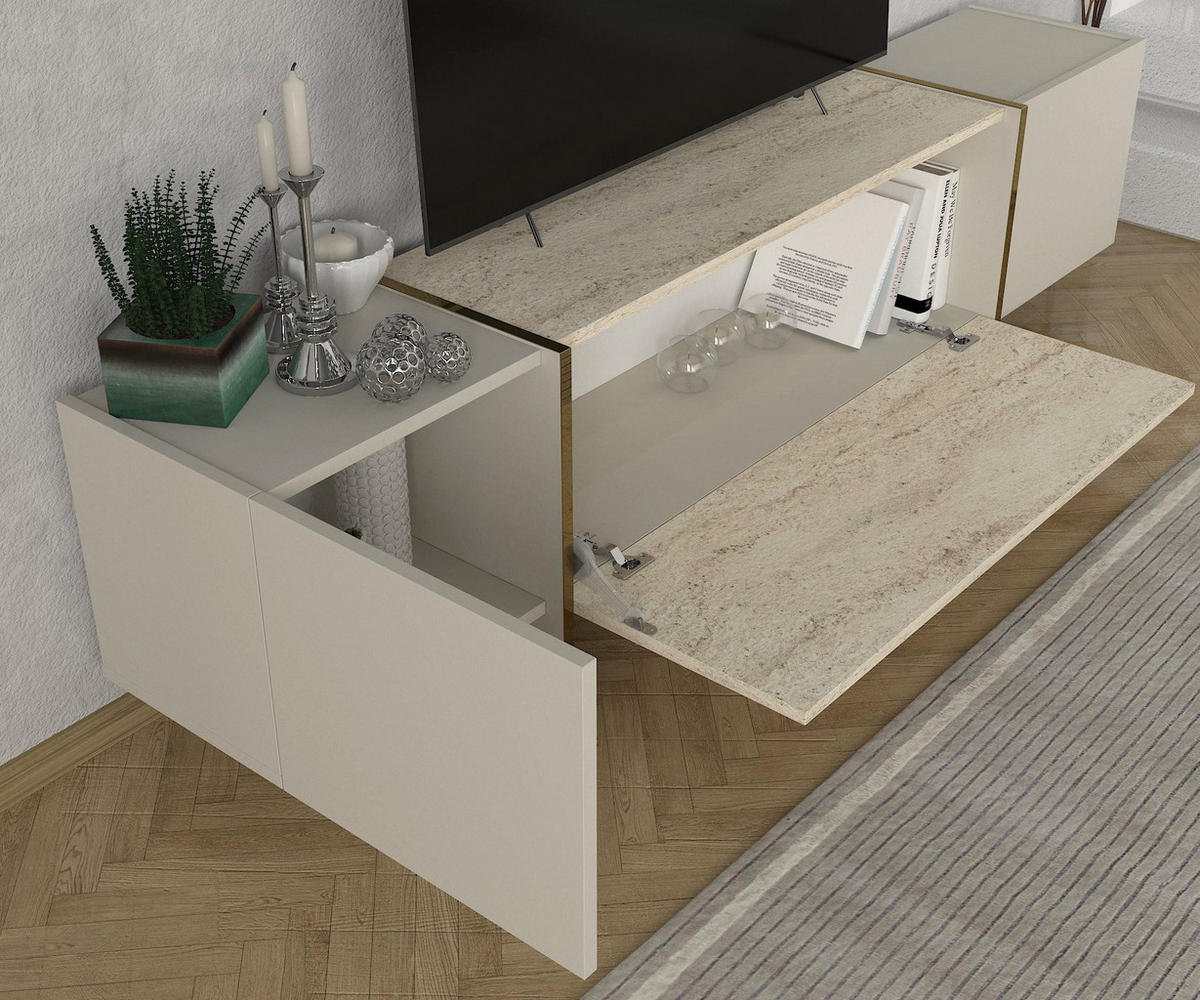 WOHNWAND Veyron Beige Granit Optik - Beige, Holzwerkstoff (180/45/32cm) - moebel17