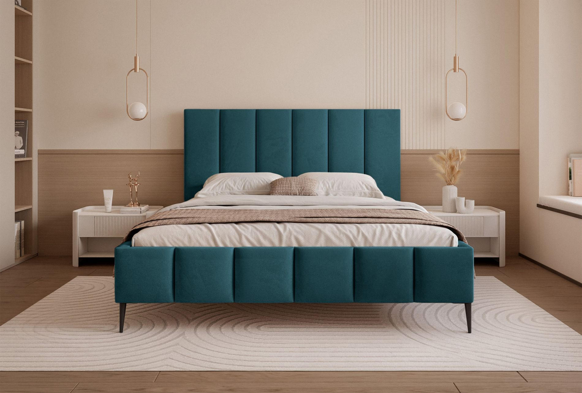 POLSTERBETT Sarafino Türkis Samt 140x200 cm - Türkis/Schwarz, Textil/Metall (140/200cm) - Selsey