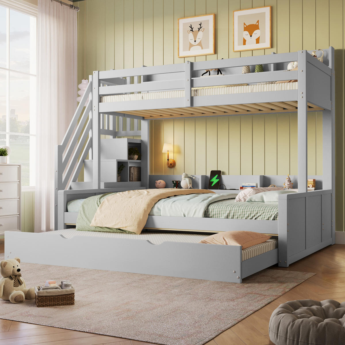 ETAGENBETT 140x200 cm mit Ausziehbett, Grau - Grau, Holz (140/200cm) - KOMHTOM