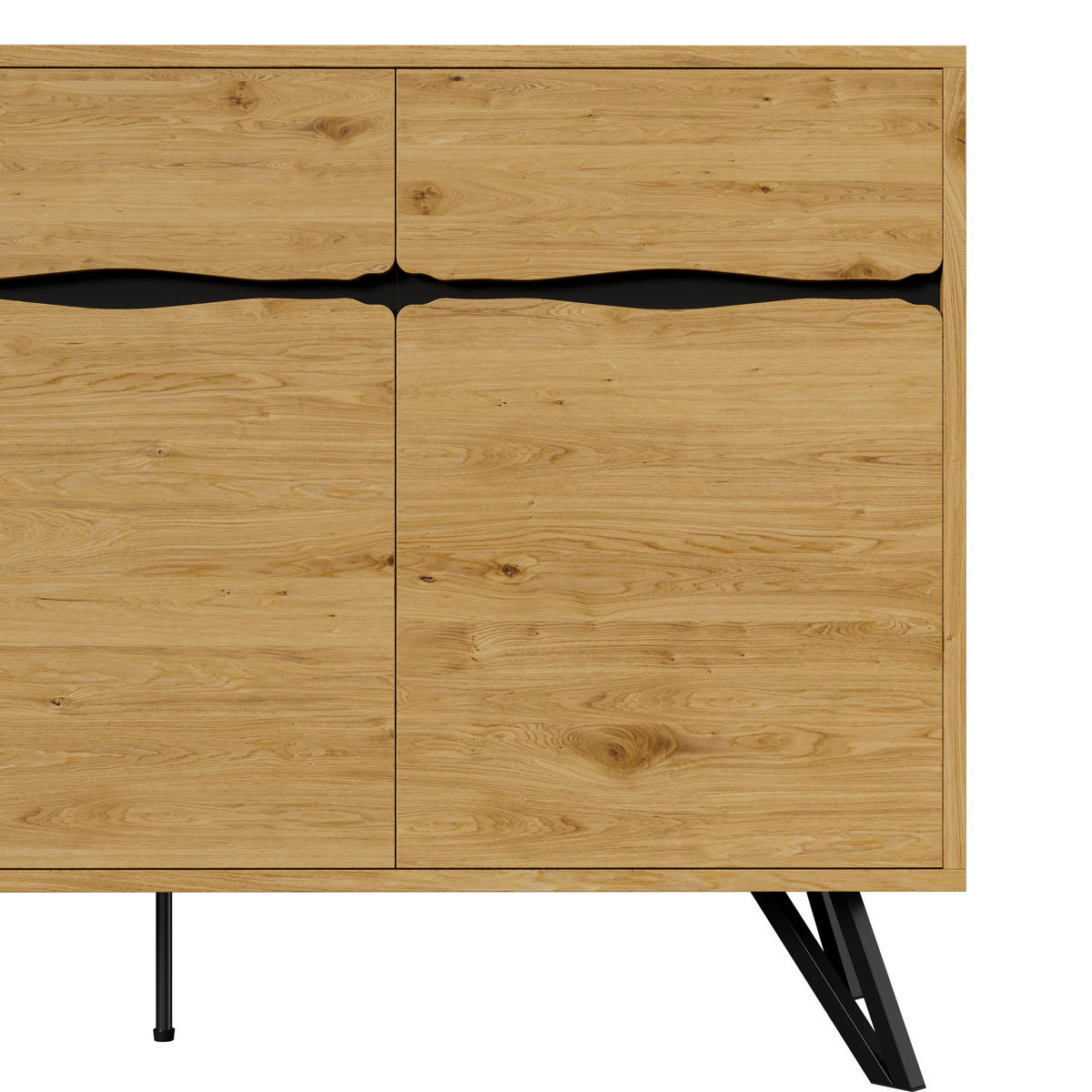 SIDEBOARD in Holzoptik Anrichte mit Metallbeinen für Wohnzimmer und Esszimmer, B140/T40/H75.5 cm - Schwarz/Naturfarben, Holzwerkstoff/Metall (140/75.5/40cm) - STILVORA