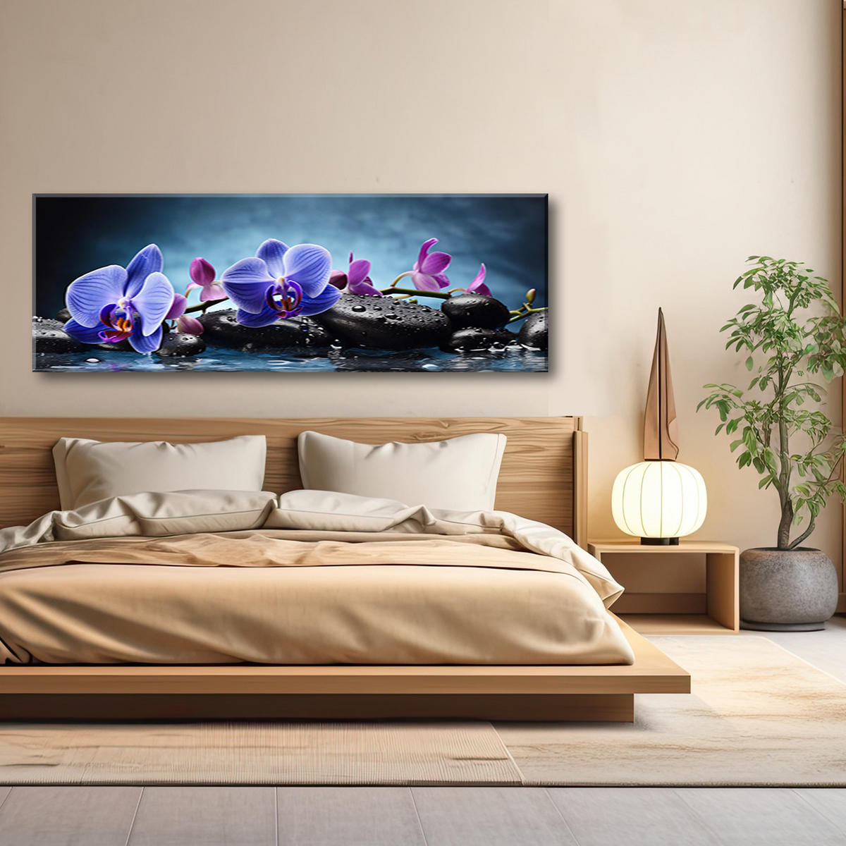 WANDBILD blaue zen orchidee - Blau, Textil (90/30cm) - Feeby