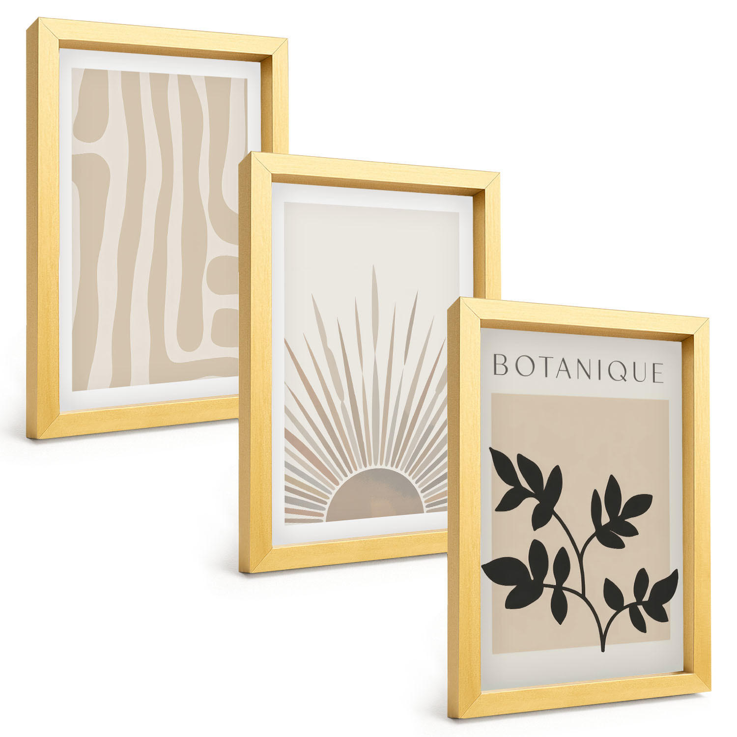 BILDER SET 3er Set - 20x30 cm Goldrahmen - Abstrakte Pflanzenmuster - Goldfarben, Kunststoff (20/30cm) - TULUP