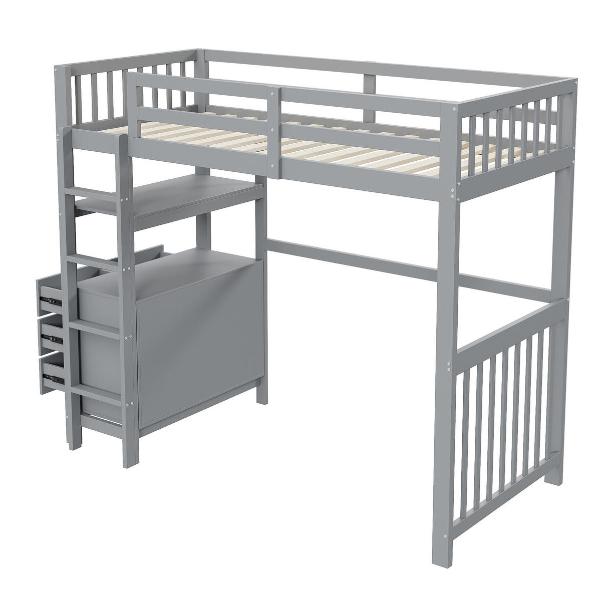 HOCHBETT 90/200 cm grau mit vertikaler Sicherheitsleiter und Schubladen - Grau, Holz (90/200cm) - OKWISH