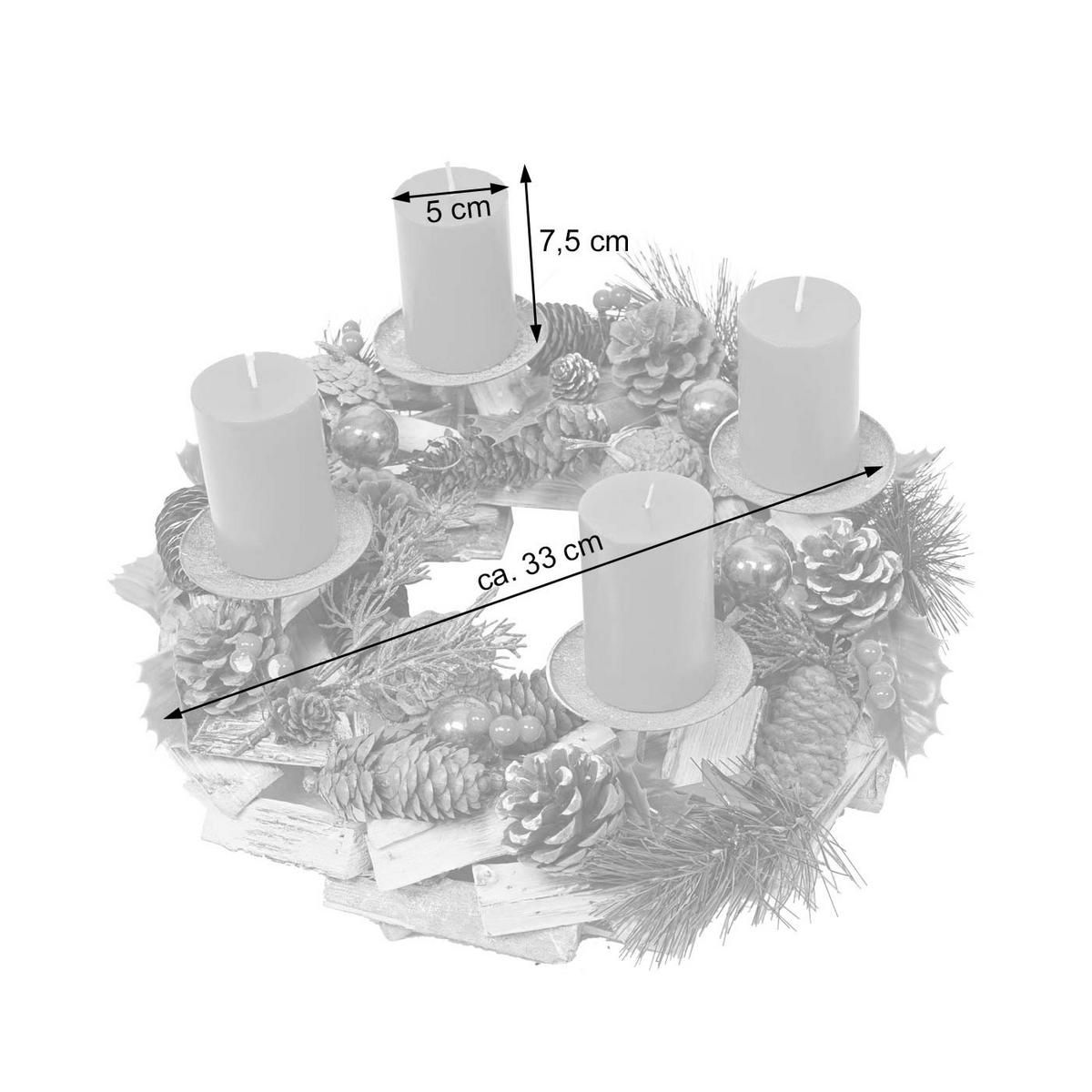 ADVENTSKRANZ HOLZ MIT KERZEN ROT Grau, Multicolor, Rot - Rot/Multicolor, Holz (12cm) - MCW