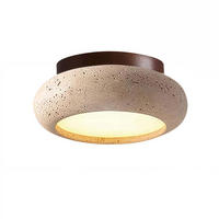 DECKENLEUCHTEN Minimal Wabi-Sabi Travertin gelb Stein-Schirm rund - Gelb, Stein (15/15/8cm) - Authentics