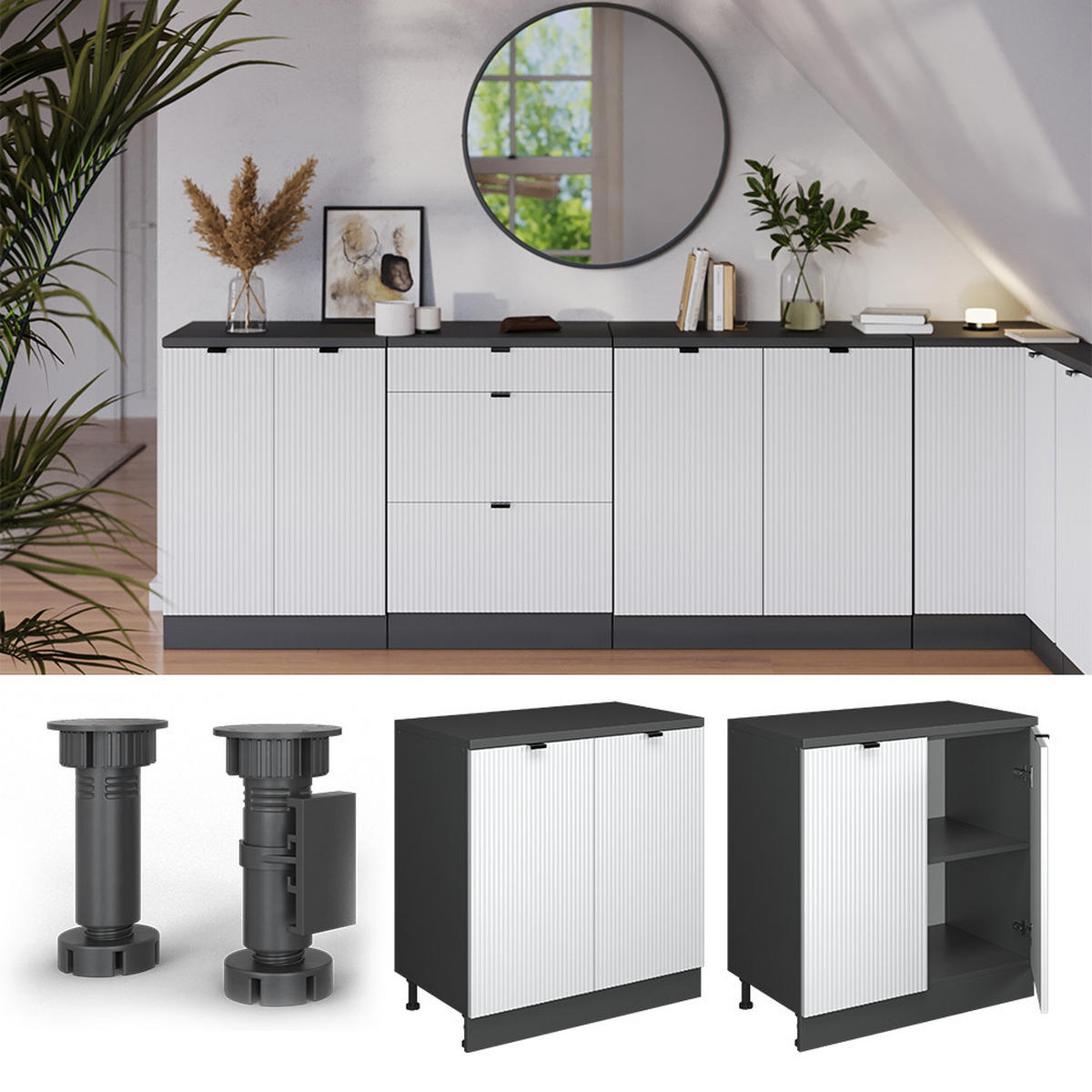 ORMAR ZA POTKROVLJE Rion Bijeli grebeni 80 x 81.6 cm bez kosine s 2 vrata - bijela/antracit, drvni materijal (80/83.8/46cm) - Vicco