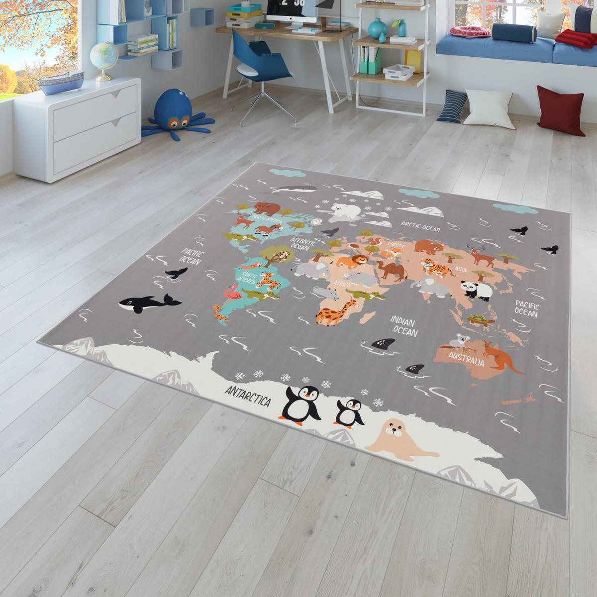 KINDERTEPPICH Tiere Grau 200 x 200 cm - Grau, Kunststoff (200/200cm) - TT Home