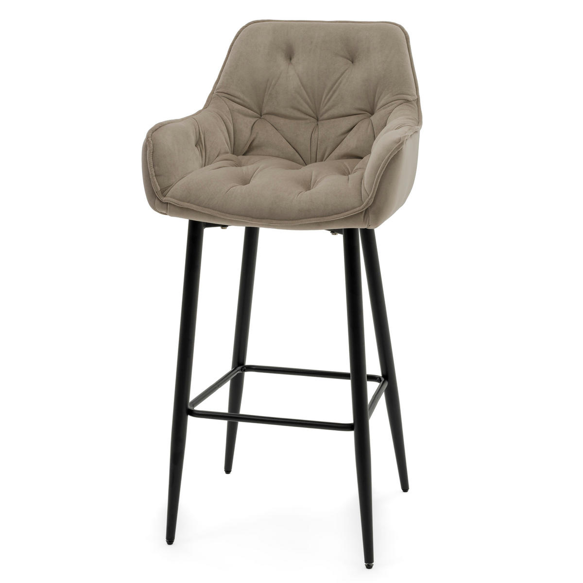 BARHOCKER SIENA gepolstert mit Steppung - dunkelbeige - Samt Velours - Hellbraun/Schwarz, Metall (53/107/52cm) - NEW HOME