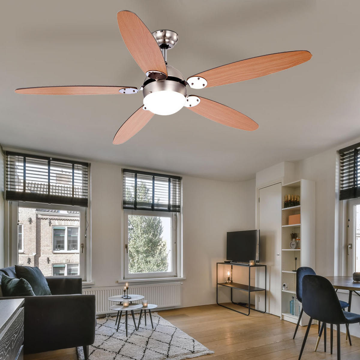 DECKENVENTILATOR AZURA Holzoptik Braun - Braun, Glas (132/132/40.6cm) - Globo Lighting